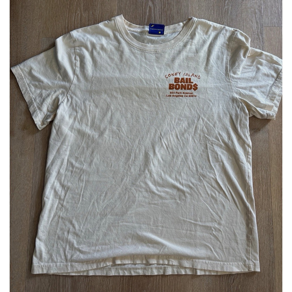 Coney Island Picnic Bail Bonds Graphic Print Beige Crew Neck T-Shirt Men's XL